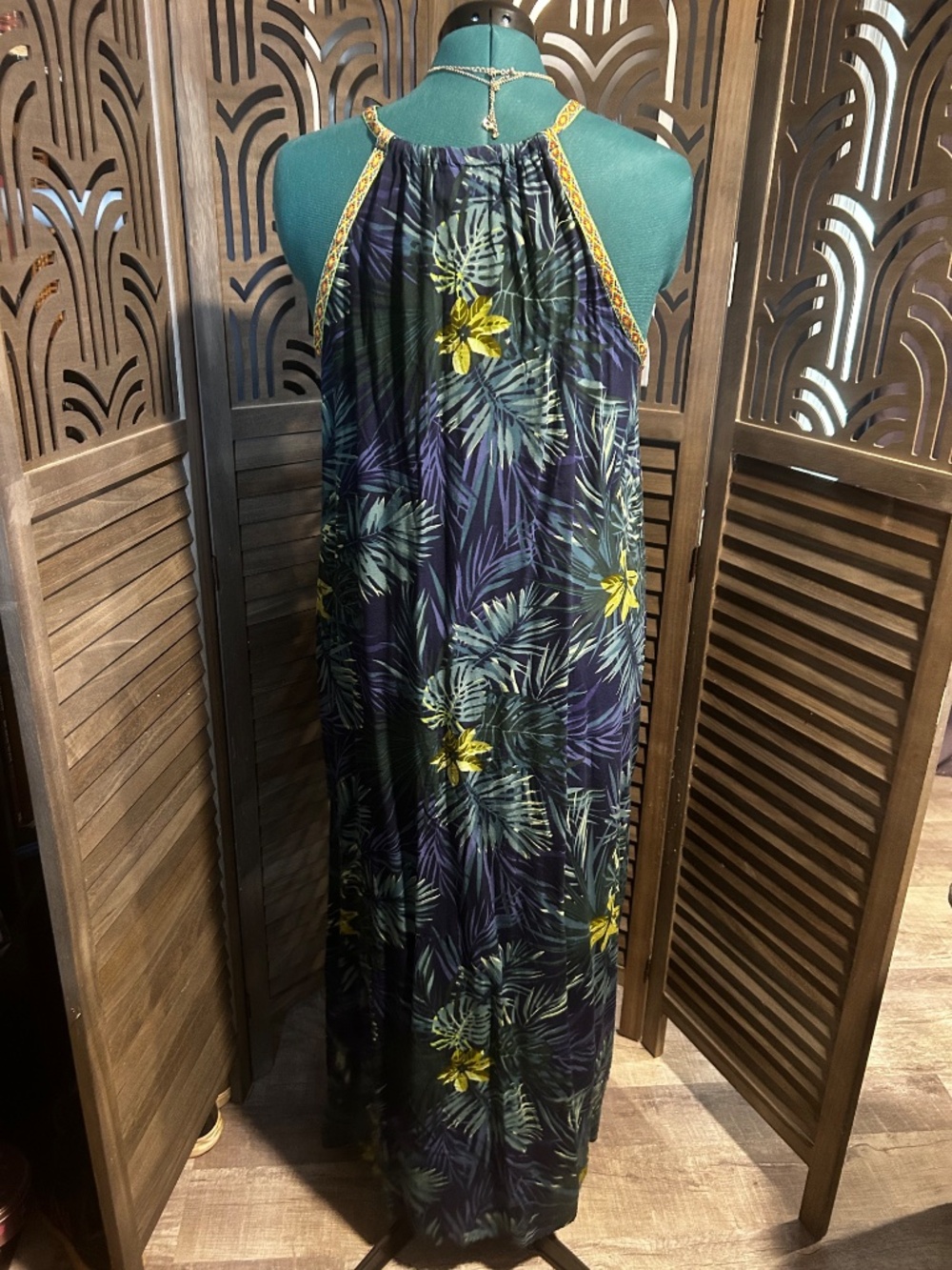 America & Beyond Tropical Maxi Dress Embroidered Trim Boho Festival - Picture 4 of 7